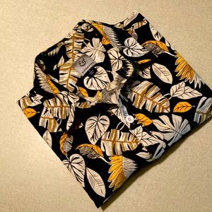 Kilburne Finch Black Yellow Short Sleeve Button Linen/Cotton Shirt Mens Large.